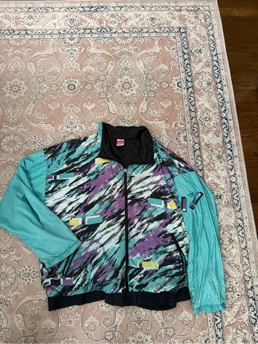 Triumph Teal & Purple Abstract Colorblock Bomber Jacket